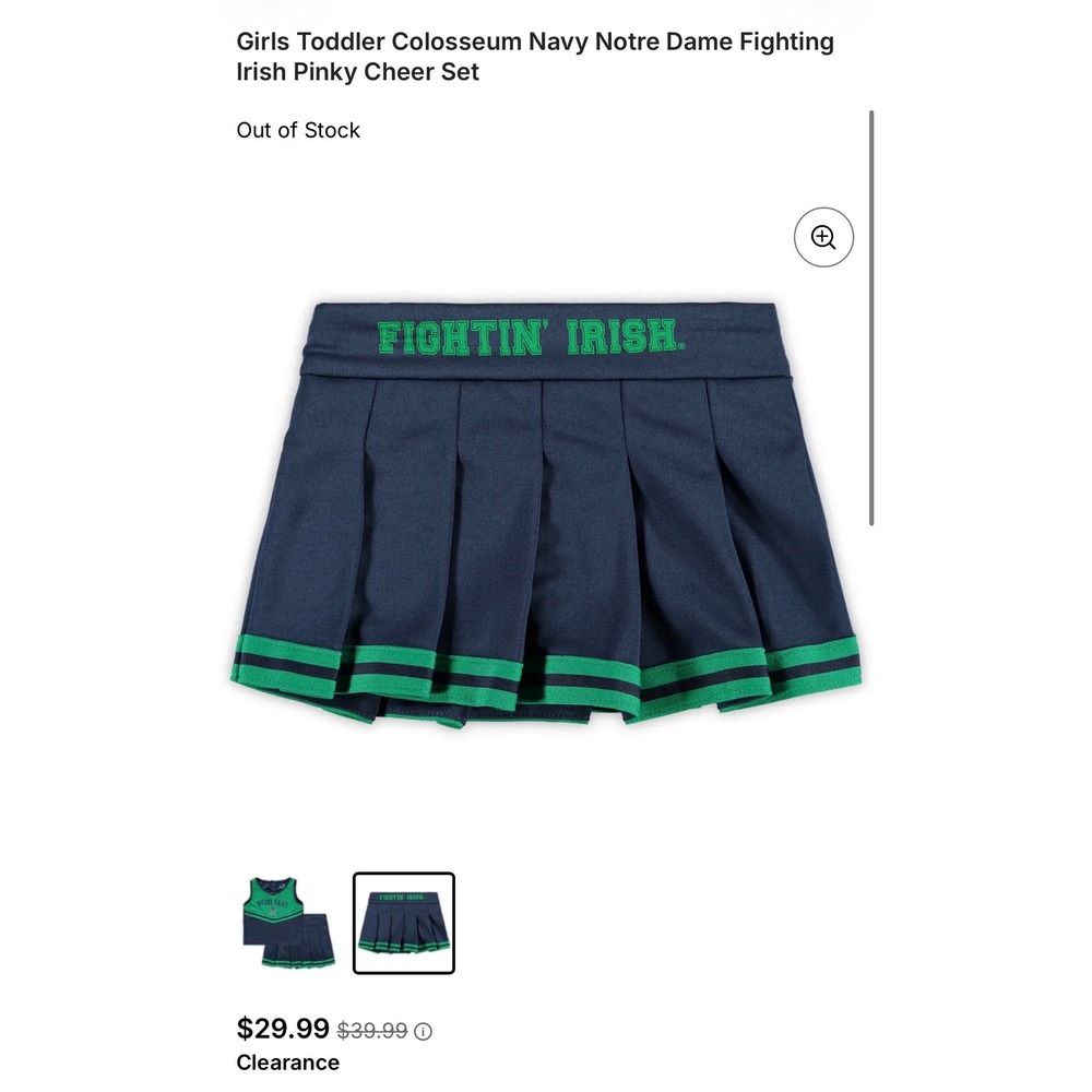 Colosseum navy blue green XS (4-5) pleated Notre Dame Fighting Irish cheer skirt